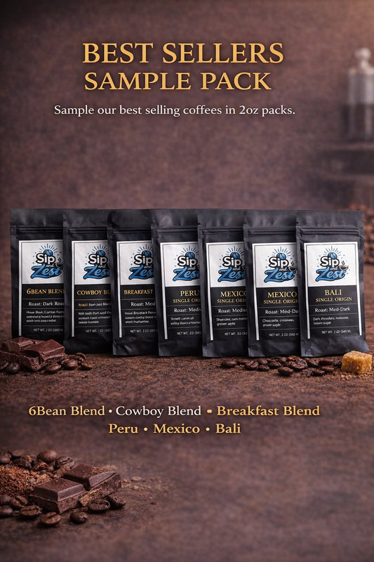 Best Sellers Sample Pack: 6Bean, Cowboy, Breakfast, Peru, Mexico, Bali